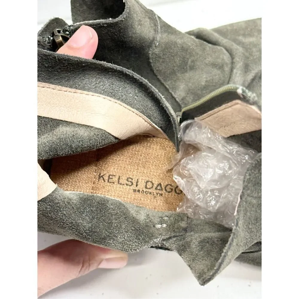 Kelsi Dagger Boots Women Size 5 Olive Suede Latch‎  Ruched Ankle Booties NEW